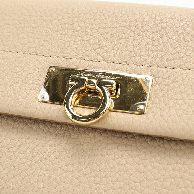 二手 Ferragamo 长钱包双折女士品牌 FERRAGAMO Gancini 22 C225 米色钱包 USDFR107998011