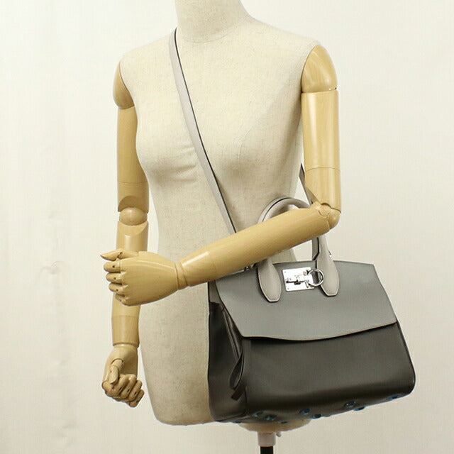 中古 フェラガモ ハンドバッグ レディース ブランド FERRAGAMO ガンチーニ 2WAY 21 H159 グレー USDFR112674011