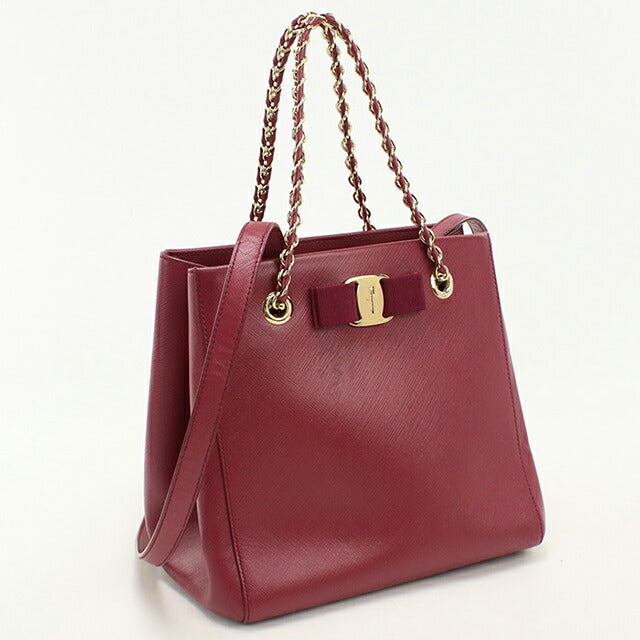 中古 フェラガモ トートバッグ レディース ブランド FERRAGAMO ヴァラリボン 2WAY チェーン 21 E998 ワインレッド USDFR114099011