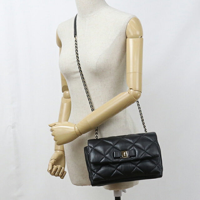 中古 フェラガモ ショルダーバッグ レディース ブランド FERRAGAMO ヴァラリボン チェーン 21 E767 ブラック USDFR114159011