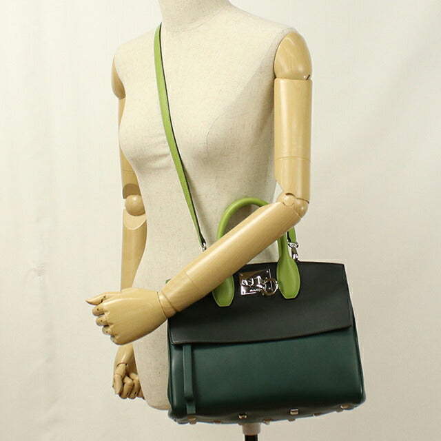 中古 フェラガモ トートバッグ レディース ブランド FERRAGAMO ガンチーニ 2WAY 21 H159 グリーン USDFR114252011