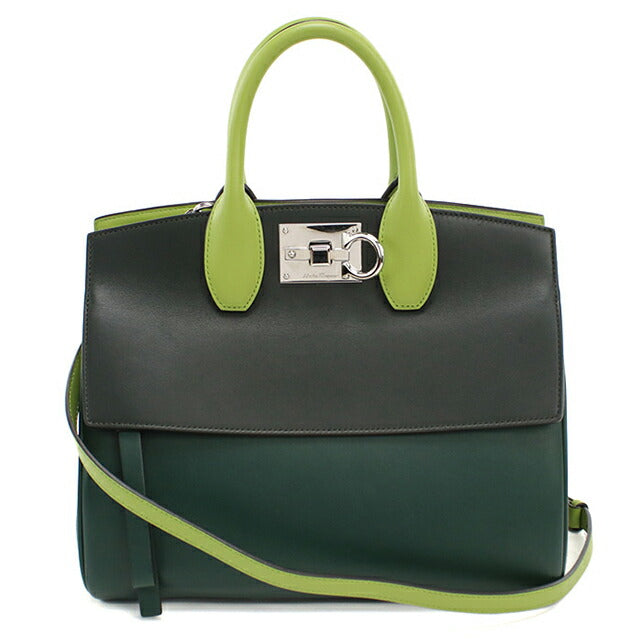 中古 フェラガモ トートバッグ レディース ブランド FERRAGAMO ガンチーニ 2WAY 21 H159 グリーン USDFR114252011