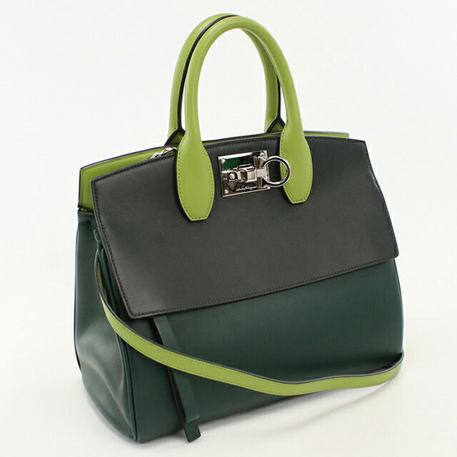 中古 フェラガモ トートバッグ レディース ブランド FERRAGAMO ガンチーニ 2WAY 21 H159 グリーン USDFR114252011