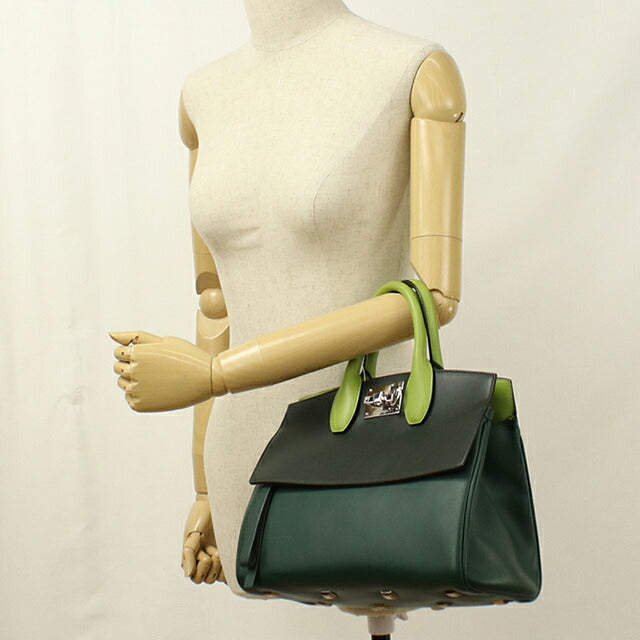 中古 フェラガモ トートバッグ レディース ブランド FERRAGAMO ガンチーニ 2WAY 21 H159 グリーン USDFR114252011