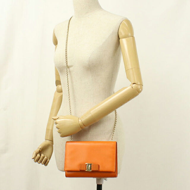中古 フェラガモ ショルダーバッグ レディース ブランド FERRAGAMO ヴァラリボン チェーン 22 B558 オレンジ USDFR114617011