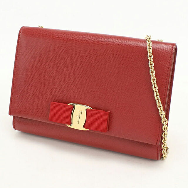 中古 フェラガモ ショルダーバッグ レディース ブランド FERRAGAMO ヴァラリボン チェーン 22 B558 レッド USDFR114618011