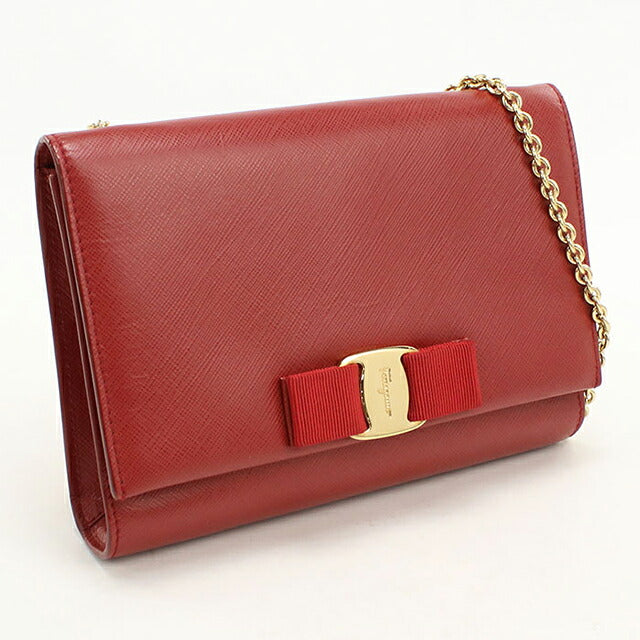 中古 フェラガモ ショルダーバッグ レディース ブランド FERRAGAMO ヴァラリボン チェーン 22 B558 レッド USDFR114618011
