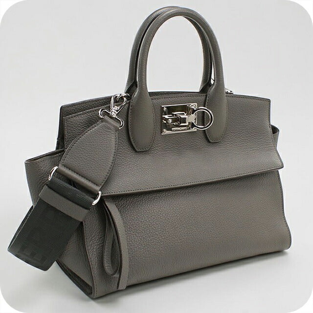 中古 フェラガモ トートバッグ レディース ブランド FERRAGAMO ガンチーニ 2WAY 21 4493 グレー USDFR114682011