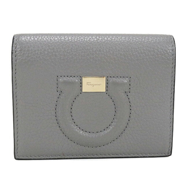 中古 フェラガモ 二つ折り財布 二折財布 コンパクト レディース ブランド FERRAGAMO ガンチーニ 22 D514 グレー USDFR116047011