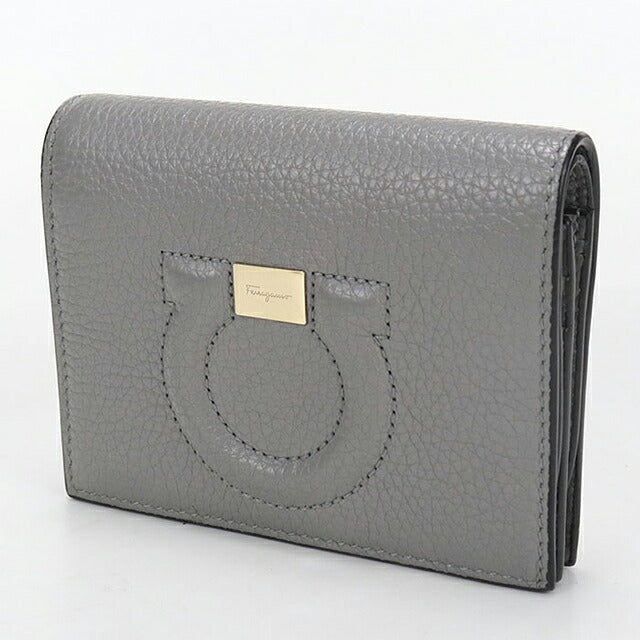 中古 フェラガモ 二つ折り財布 二折財布 コンパクト レディース ブランド FERRAGAMO ガンチーニ 22 D514 グレー USDFR116047011