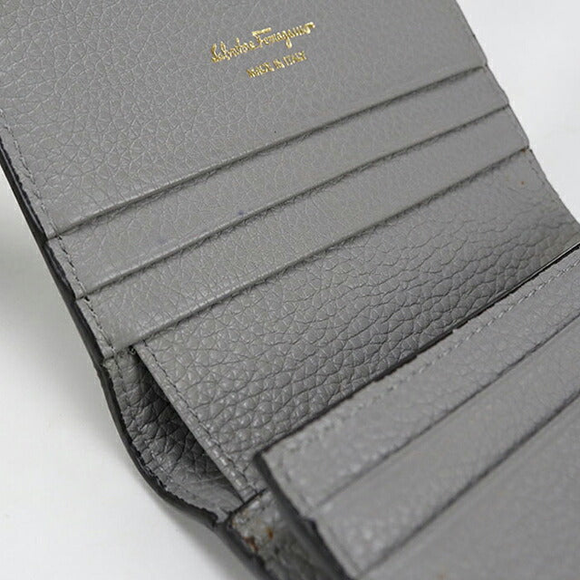 中古 フェラガモ 二つ折り財布 二折財布 コンパクト レディース ブランド FERRAGAMO ガンチーニ 22 D514 グレー USDFR116047011