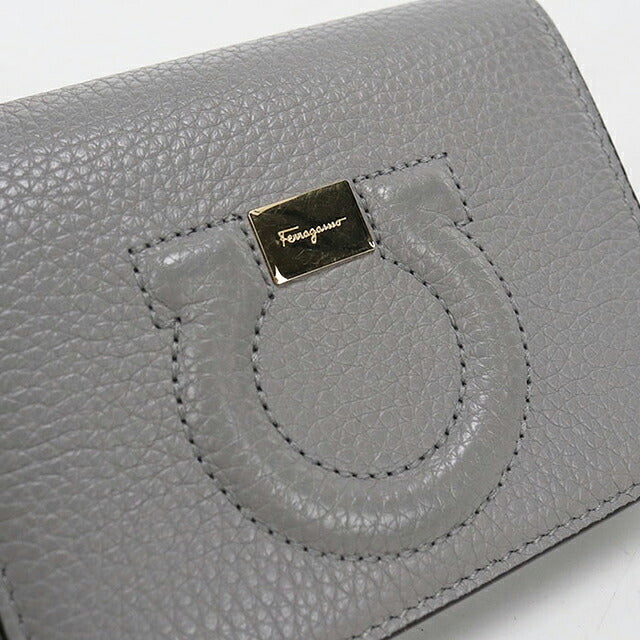 中古 フェラガモ 二つ折り財布 二折財布 コンパクト レディース ブランド FERRAGAMO ガンチーニ 22 D514 グレー USDFR116047011