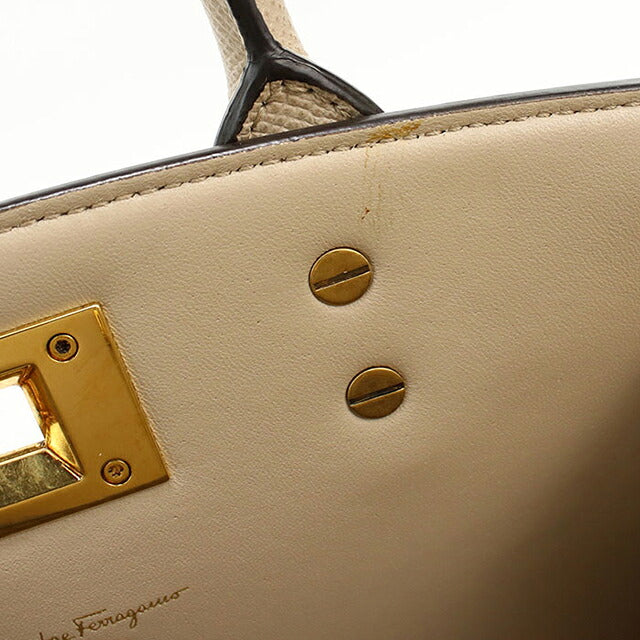 中古 フェラガモ ハンドバッグ レディース ブランド FERRAGAMO ガンチーニ スタジオボックスバッグ ミニ 2WAY 21 1424 ベージュ USDFR117675011