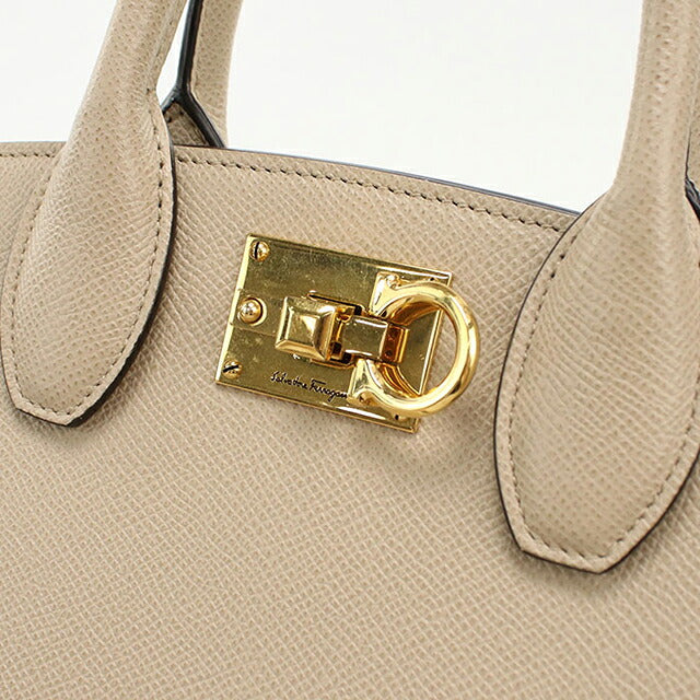 中古 フェラガモ ハンドバッグ レディース ブランド FERRAGAMO ガンチーニ スタジオボックスバッグ ミニ 2WAY 21 1424 ベージュ USDFR117675011