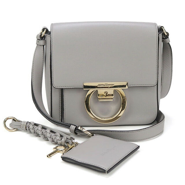 中古 フェラガモ 斜め掛け ショルダーバッグ レディース ブランド FERRAGAMO ガンチーニ レザー 21 H004 グレー バッグ USDFR96901011