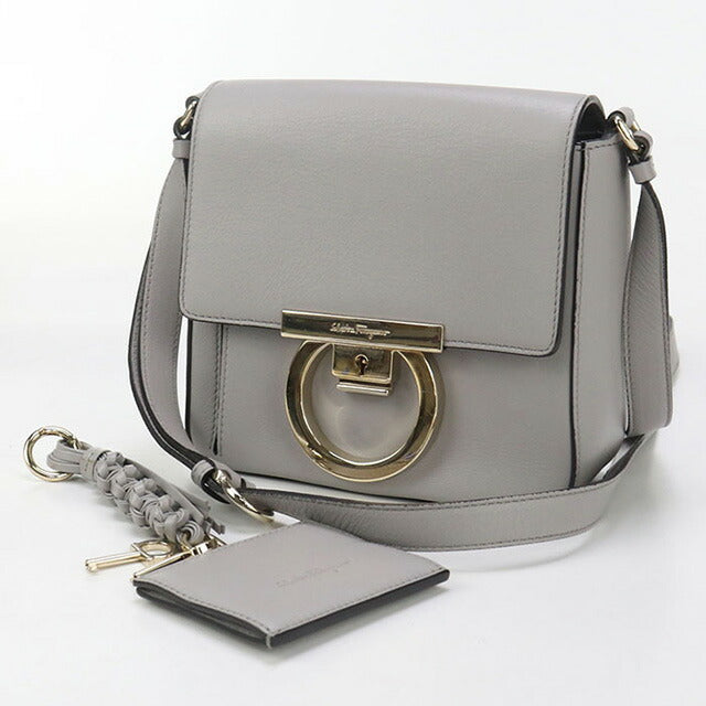 中古 フェラガモ 斜め掛け ショルダーバッグ レディース ブランド FERRAGAMO ガンチーニ レザー 21 H004 グレー バッグ USDFR96901011