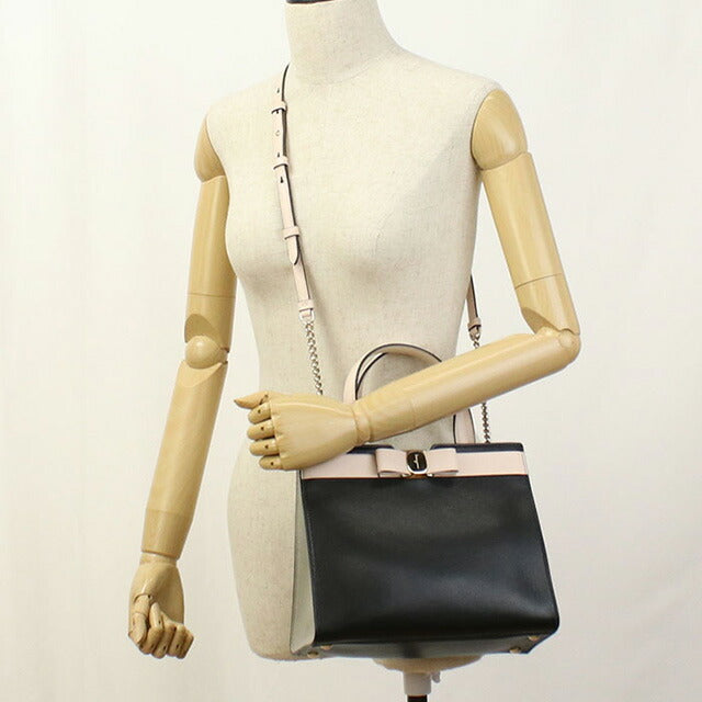 中古 フェラガモ トートバッグ レディース ブランド FERRAGAMO ヴァラ リボン 2WAY 21 1290 ブラック バッグ USDFR97346011