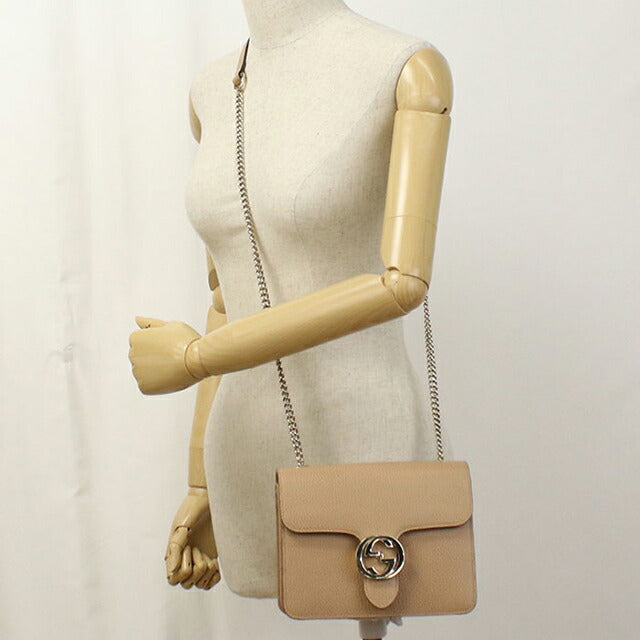 中古 グッチ ショルダーバッグ レディース ブランド GUCCI インターロッキングG チェーン レザー 510304 ベージュ バッグ USDGU102845011