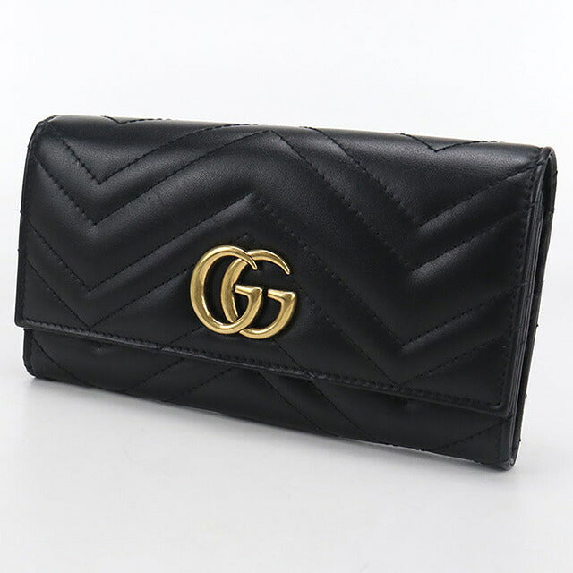 中古 グッチ 長財布二折 レディース ブランド GUCCI ダブルG コンチネンタルウォレット レザー 443436 ブラック 財布 USDGU107564011