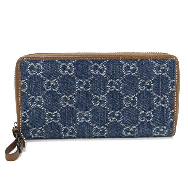二手 Gucci 长钱包圆形拉链女士品牌 GUCCI GG 牛仔布拉链钱包 819122 蓝色 USDGU108685011