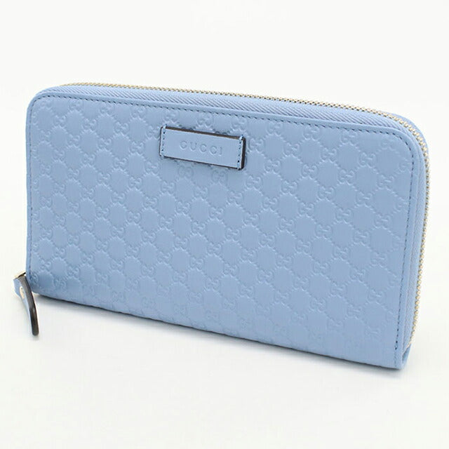 中古 グッチ 長財布ラウンドファスナー レディース ブランド GUCCI マイクログッチシマ レザー 449391 ブルー USDGU108791011
