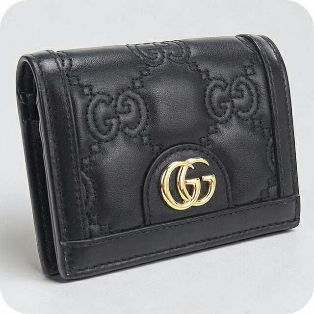 中古 グッチ 二つ折り財布 二折財布 コンパクト レディース ブランド GUCCI GGマトラッセ カードケース ウォレット レザー 723786 ブラック USDGU111475011