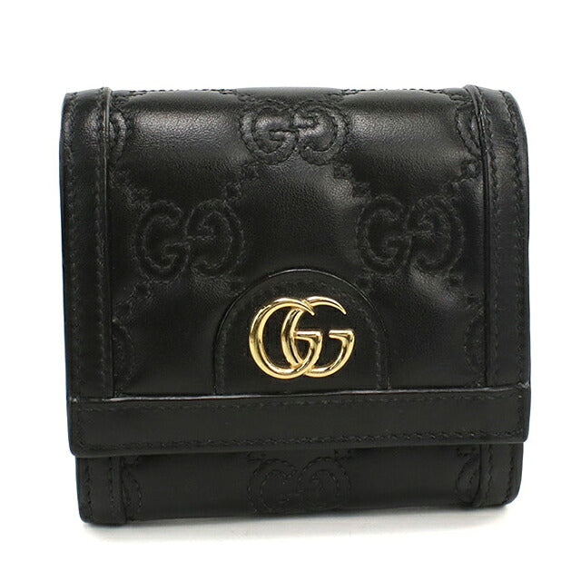 中古 グッチ 二つ折り財布 二折財布 コンパクト レディース ブランド GUCCI GGマトラッセ レザー 723799 ブラック USDGU111723011