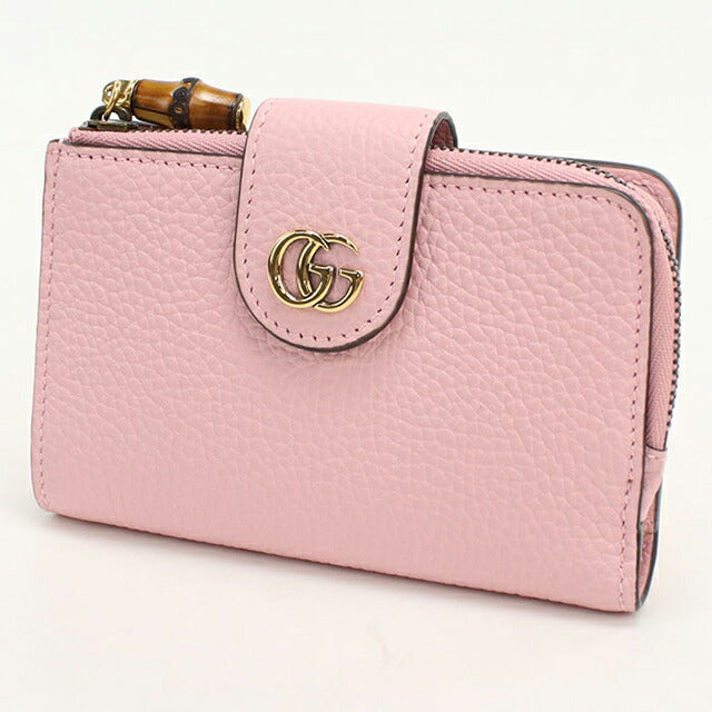 中古 グッチ 二つ折り財布 二折財布 レディース ブランド GUCCI ダブルG バンブー付 ミディアムウォレット レザー 739498 ピンク USDGU113657011