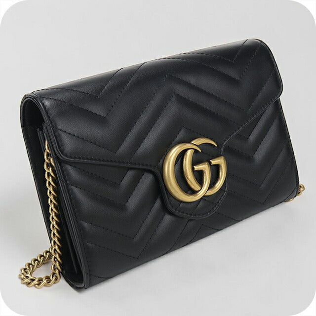 中古 グッチ チェーンウォレット レディース ブランド GUCCI GGマーモント レザー 474575 ブラック USDGU114375011