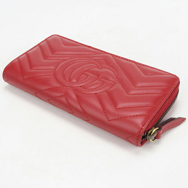 中古 グッチ 長財布ラウンドファスナー レディース ブランド GUCCI GGマーモント ジップアラウンドウォレット 443123 レッド USDGU114489011