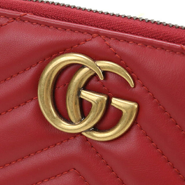 中古 グッチ 長財布ラウンドファスナー レディース ブランド GUCCI GGマーモント ジップアラウンドウォレット 443123 レッド USDGU114489011