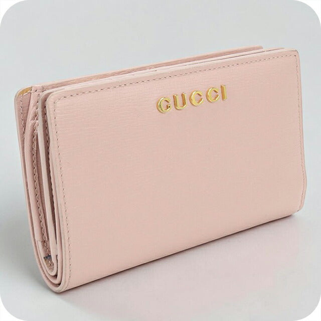 中古 グッチ 二つ折り財布 二折財布 レディース ブランド GUCCI グッチ スクリプト レザー 772640 ピンク USDGU115159011