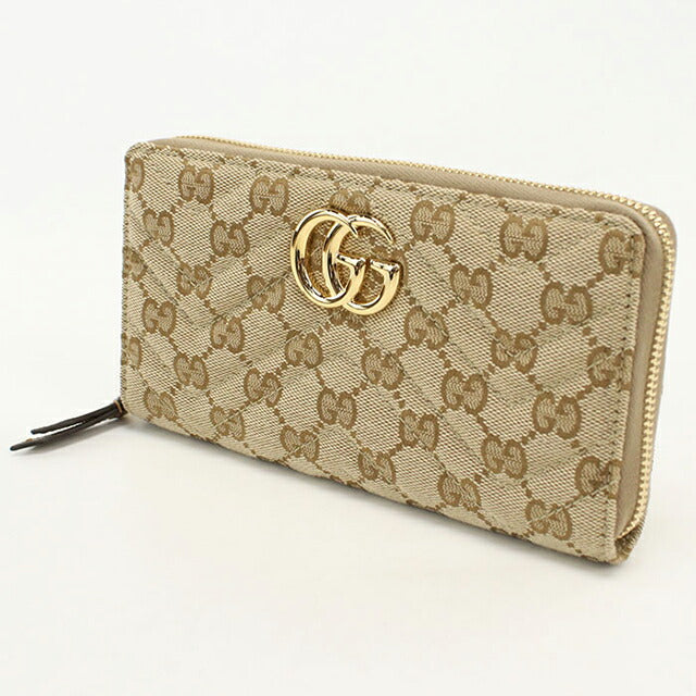 中古 グッチ 長財布ラウンドファスナー レディース ブランド GUCCI GGマーモント ジップアラウンドウォレット 443123 ベージュ USDGU115276011