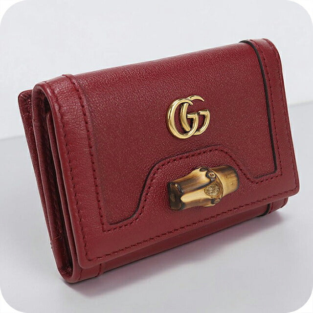 中古 グッチ 三つ折り財布 三折財布 コンパクト レディース ブランド GUCCI グッチ ダイアナ コンパクトウォレット レザー 658633 レッド USDGU116272011