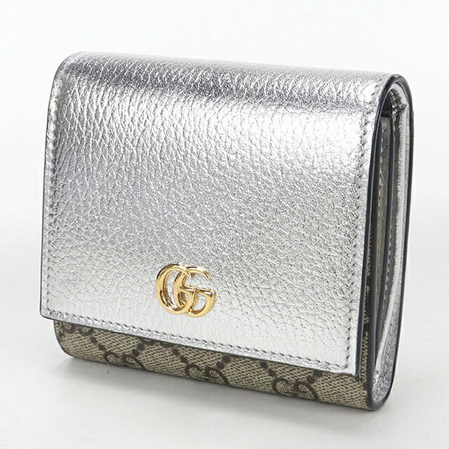 中古 グッチ 二つ折り財布 二折財布 コンパクト レディース ブランド GUCCI ダブルG ミディアム ウォレット 598587 シルバー/ベージュ USDGU116611011