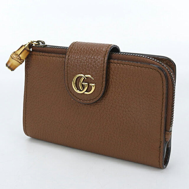 中古 グッチ 二つ折り財布 二折財布 コンパクト レディース GUCCI バンブー付き ダブルG ミディアム ウォレット レザー 739498 AABXM 2535 USDGU116623011