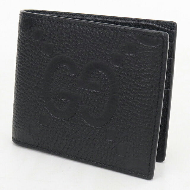 中古 グッチ 二つ折り財布 二折財布 コンパクト メンズ ブランド GUCCI ジャンボGG 二つ折りウォレット レザー 739475 ブラック USDGU117283011