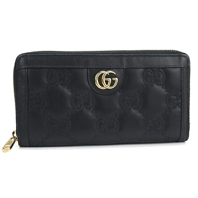 中古 グッチ 長財布ラウンドファスナー レディース ブランド GUCCI GGマトラッセ ジップアラウンドウォレット レザー 723784 ブラック USDGU117985011