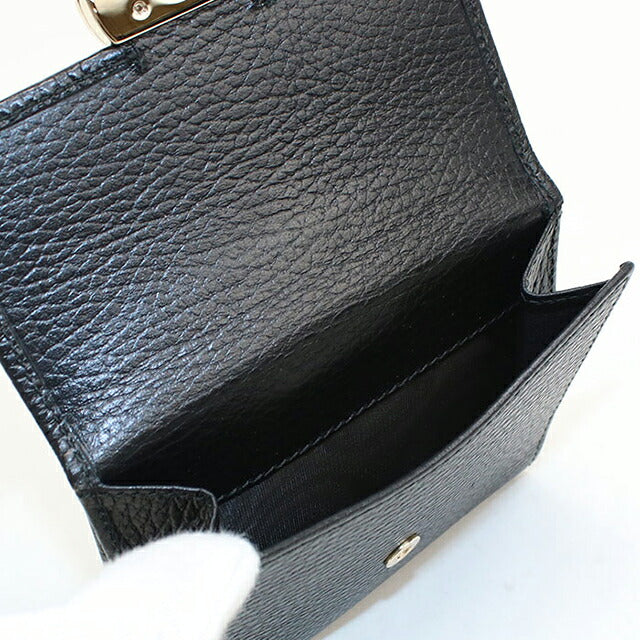 中古 グッチ 二つ折り財布 二折財布 コンパクト レディース ブランド GUCCI インターロッキングG Wホック レザー 615525 ブラック USDGU118267011