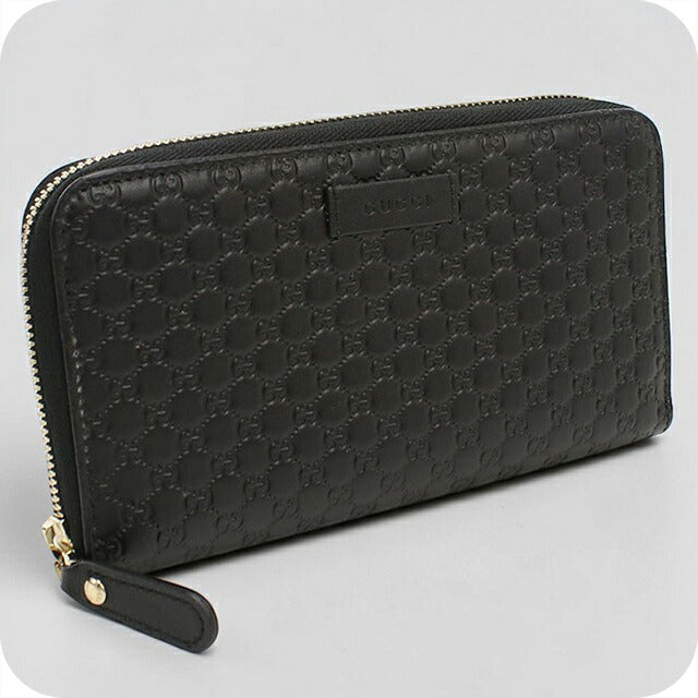 中古 グッチ 長財布ラウンドファスナー レディース ブランド GUCCI マイクログッチシマ レザー 449891 ブラック USDGU118270011
