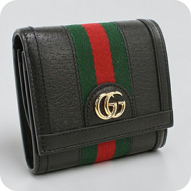 中古 グッチ 二つ折り財布 二折財布 コンパクト レディース ブランド GUCCI オフィディア ミディアムウォレット レザー 598662 ブラック USDGU118373011