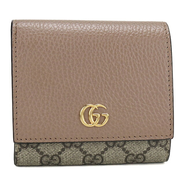 中古 グッチ 二つ折り財布 二折財布 コンパクト レディース ブランド GUCCI ダブルG ミディアムウォレット レザー 598587 ベージュ USDGU118378011