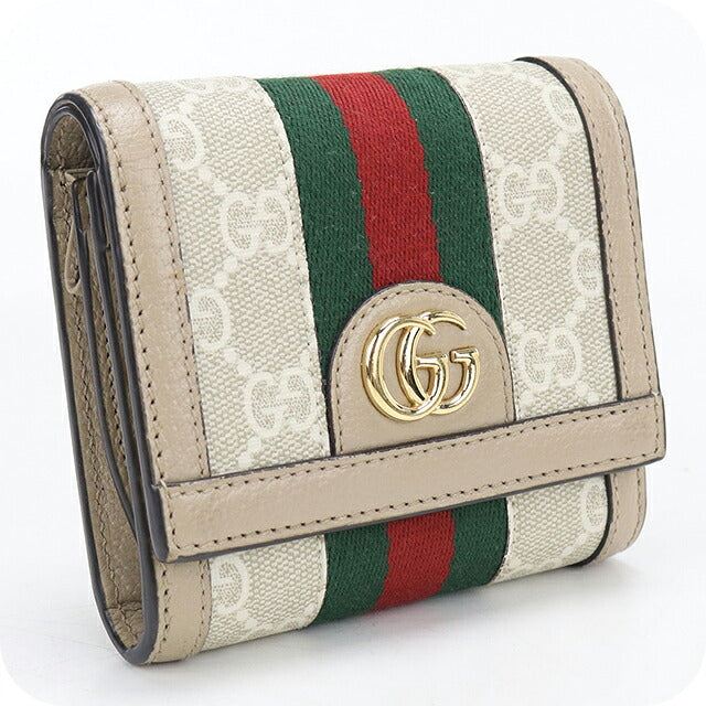 中古 グッチ 二つ折り財布 二折財布 コンパクト レディース ブランド GUCCI オフィディア ミディアム ウォレット レザー 598662 ベージュ USDGU118431011