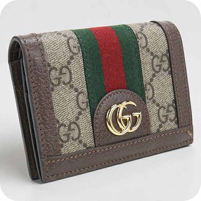 中古 グッチ 二つ折り財布 二折財布 コンパクト レディース ブランド GUCCI オフィディア GGカードケース ウォレット 523155 ベージュ USDGU118491011