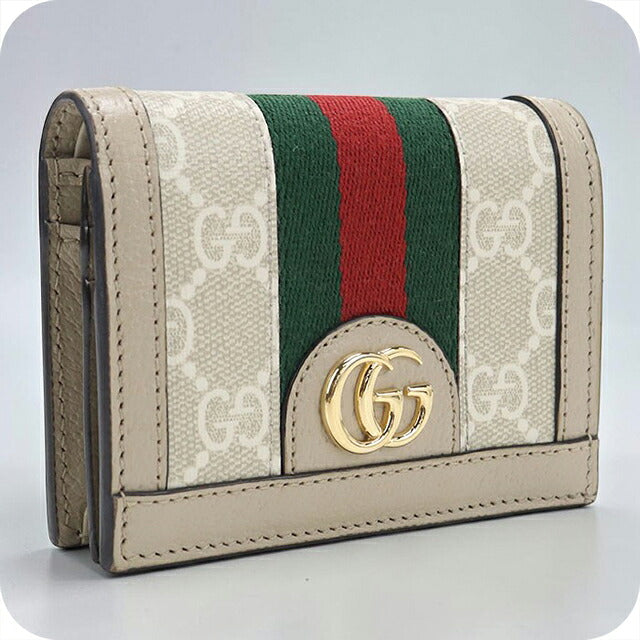 中古 グッチ 二つ折り財布 二折財布 コンパクト レディース ブランド GUCCI オフィディア GG カードケース ウォレット レザー 523155 ベージュ USDGU119464011