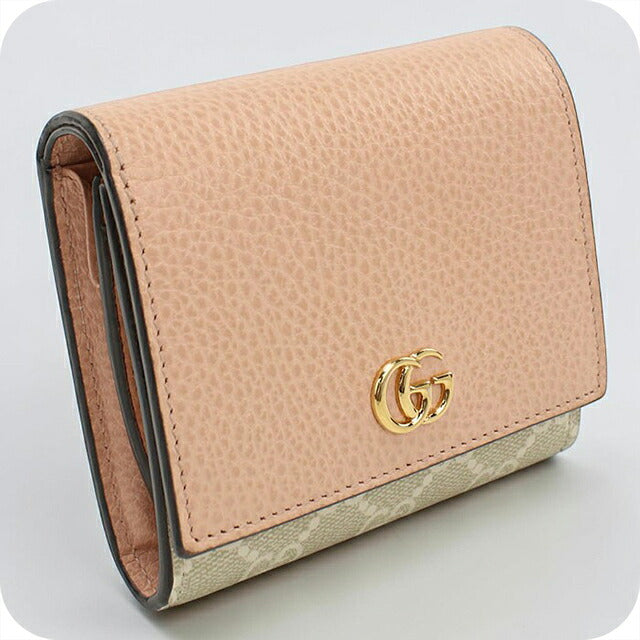 中古 グッチ 二つ折り財布 二折財布 コンパクト レディース ブランド GUCCI ダブルG ミディアム ウォレット レザー 598587 ピンク USDGU119546011