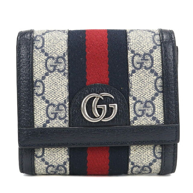 中古 グッチ 二つ折り財布 二折財布 コンパクト レディース ブランド GUCCI オフィディア コンパクトウォレット 598662 ネイビー USDGU120392011
