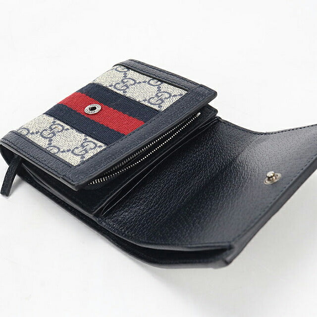 中古 グッチ 二つ折り財布 二折財布 コンパクト レディース ブランド GUCCI オフィディア コンパクトウォレット 598662 ネイビー USDGU120392011