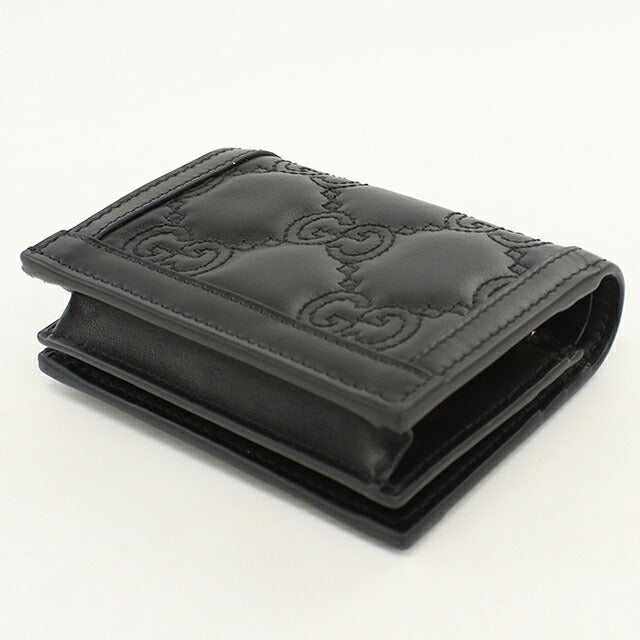 中古 グッチ 二つ折り財布 二折財布 コンパクト レディース ブランド GUCCI GGマトラッセ カードケース ウォレット レザー 723786 ブラック USDGU120660011