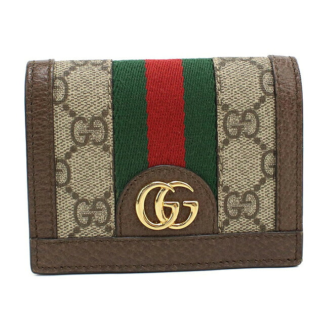 二手 Gucci 双折钱包 双折钱包 紧凑女士品牌 GUCCI Ophidia 卡包钱包 523155 米色 USDGU121182011